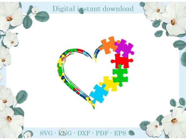 Autism awareness puzzle heart ideas diy crafts svg files for cricut, silhouette sublimation files, cameo htv print t shirt vector