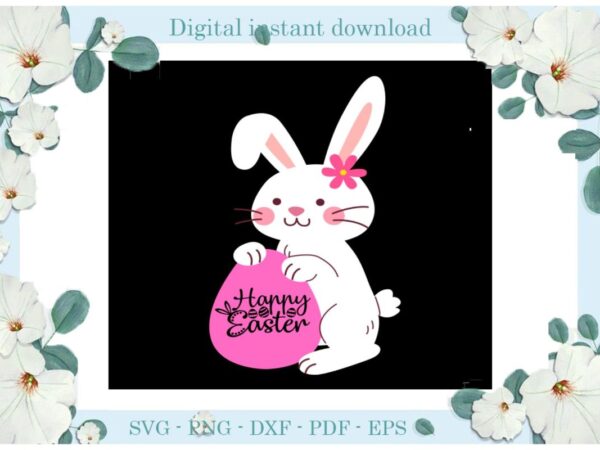 Easter day gifts rabbit hold pink easter egg diy crafts rabbit svg files for cricut, easter sunday silhouette colorful sublimation files, cameo htv print vector clipart