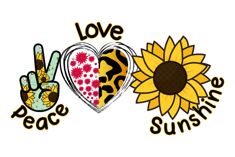 Sunflower Bundle . Peace, Love Sunshine Sunflower T-Shirt, Sunflower Lips with Butterflies, Summer Sunflower Sunglasses