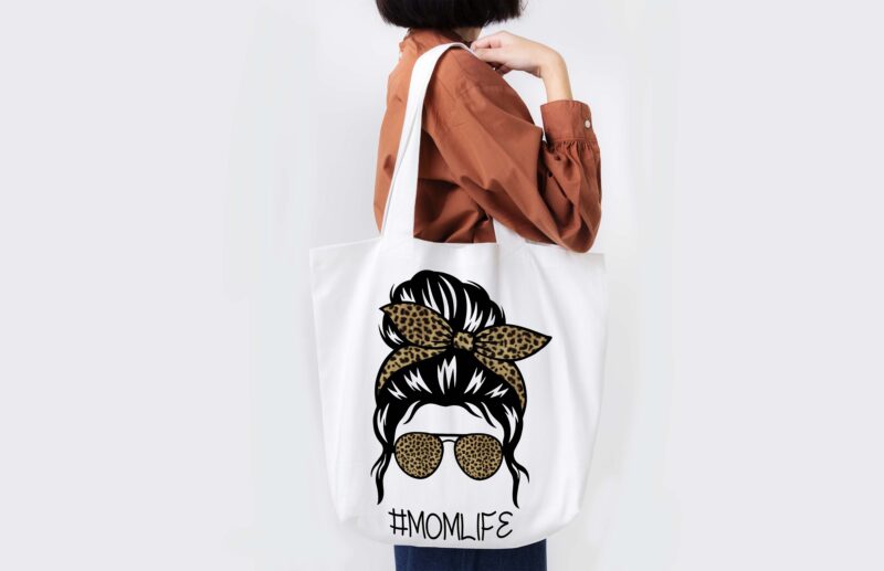 Brown Leopard Messy Bun Momlife Tshirt Design