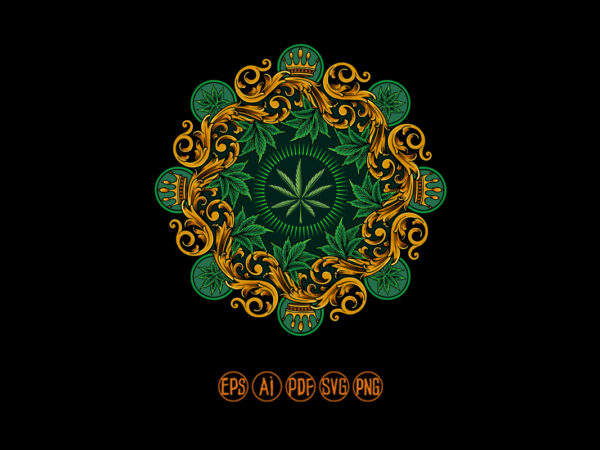 Classic crown luxury weed leaf mandala ornament t shirt vector file