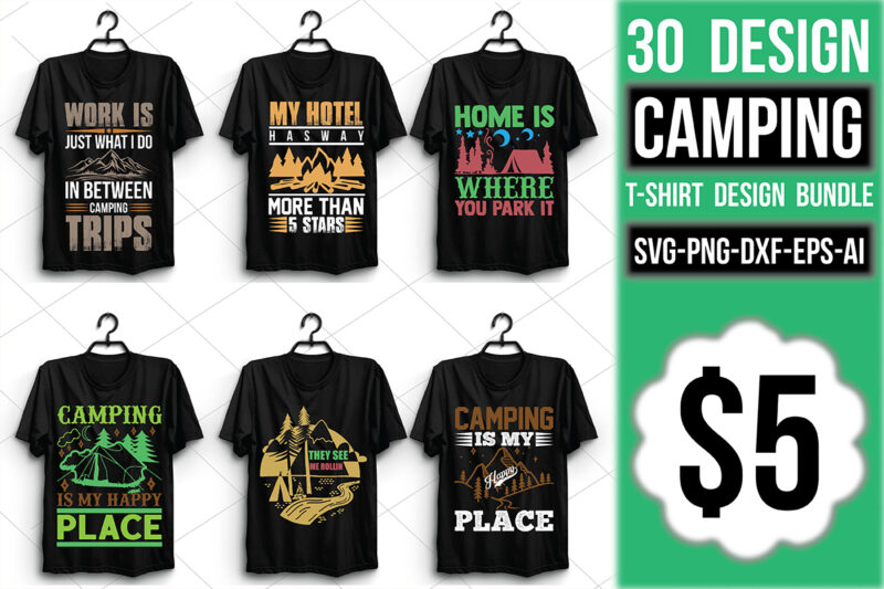 Camping T-shirt Design Bundle