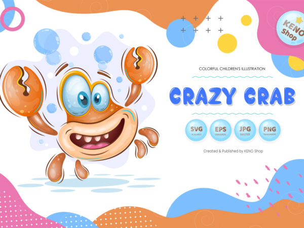 Cute cartoon crab. t-shirt, png, svg.