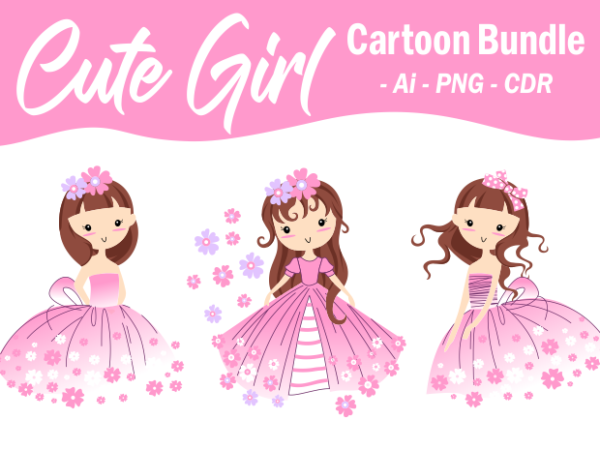 Cute girl cartoon bundle 100% vector – ready to print