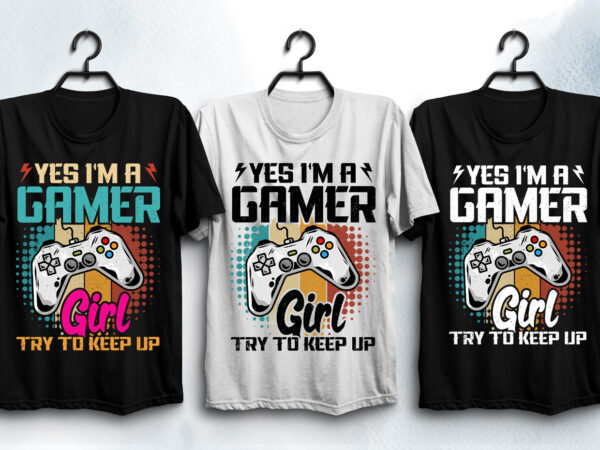 Gamer girl t-shirt design png eps