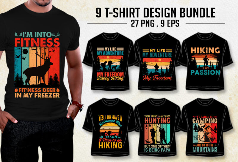Hiking Hunting T-Shirt Design Bundle - Buy t-shirt designs