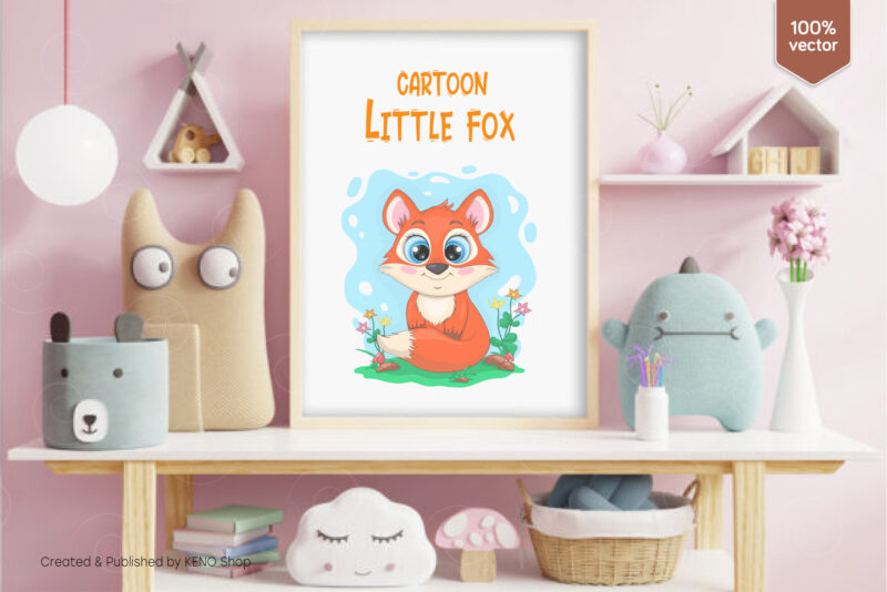 Little cartoon FOX. T-Shirt, PNG, SVG.