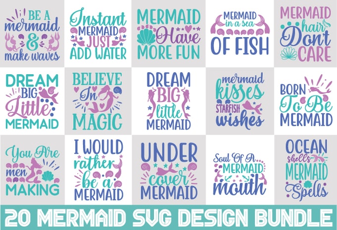 Mermaid svg bundle t shirt designs for sale