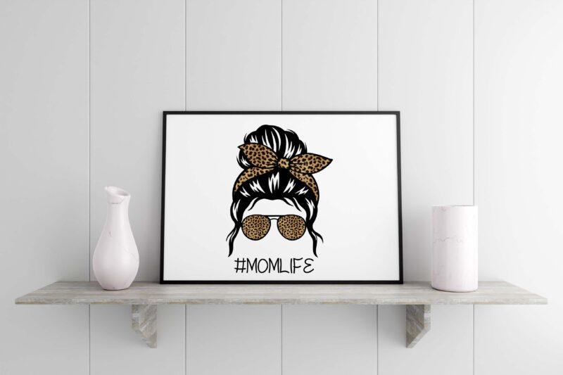 Brown Leopard Messy Bun Momlife Tshirt Design