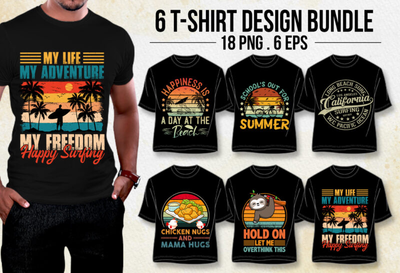 Retro Vintage Sunset T-Shirt Design Bundle