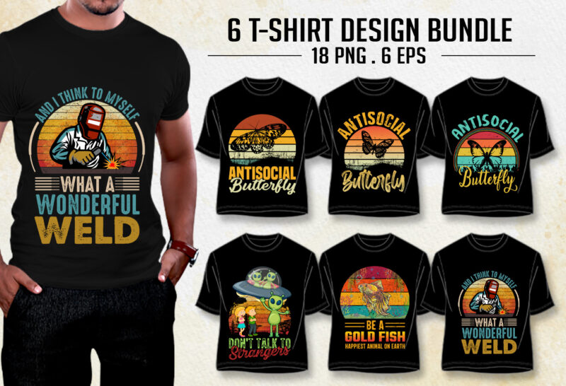 Retro Vintage Sunset T-Shirt Design Bundle