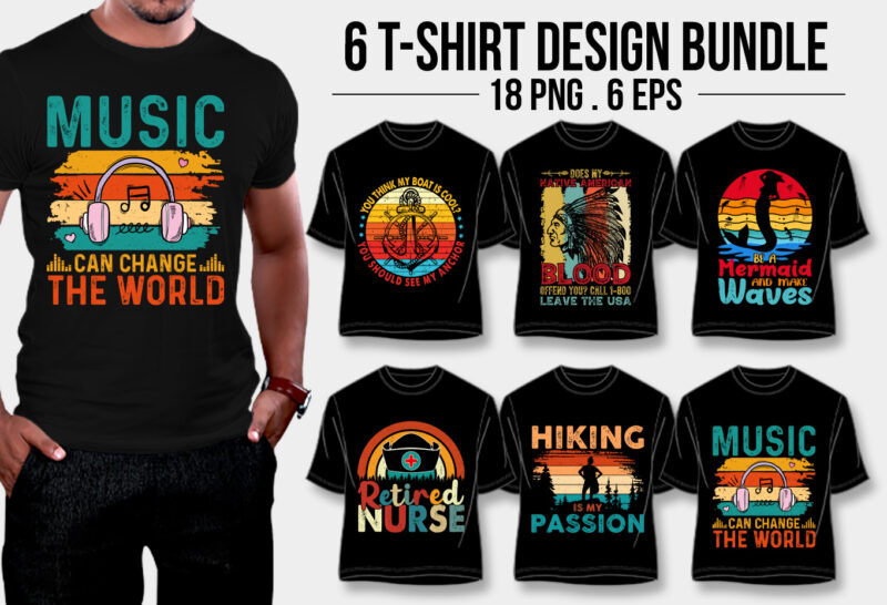 T-Shirt Design Bundle-Vintage Retro Sunset