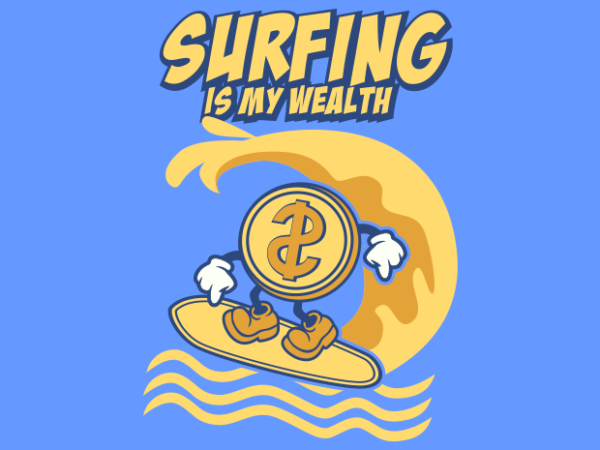 Surfing coin cartoon t shirt template vector