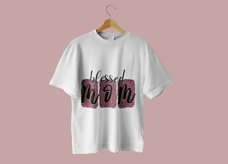 Pink Leopard Blesed Mom Tshirt Design