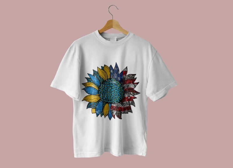 Sunflower Ukraine And American Flag Tshirt Design