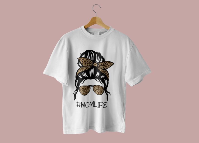 Brown Leopard Messy Bun Momlife Tshirt Design