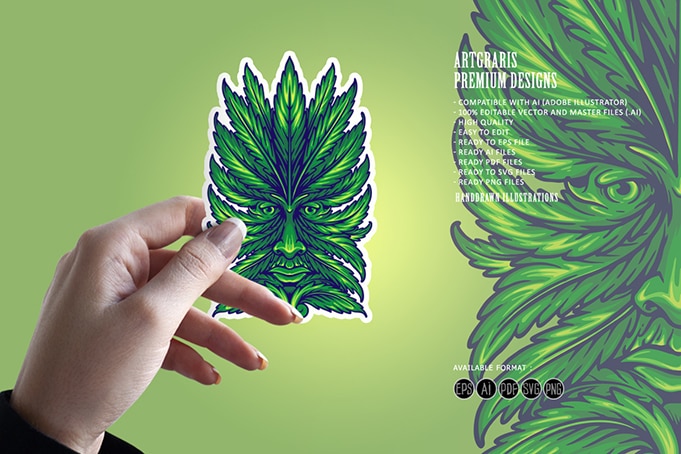 Weed leaf green man face svg