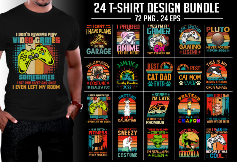 T-Shirt Design Bundle-Retro Vintage Sunset - Buy t-shirt designs