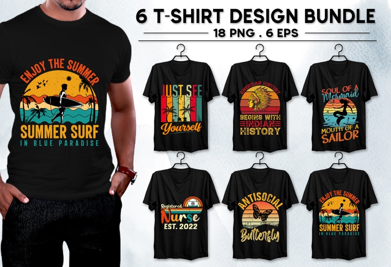 T-Shirt Design Bundle-Retro Vintage Sunset - Buy t-shirt designs