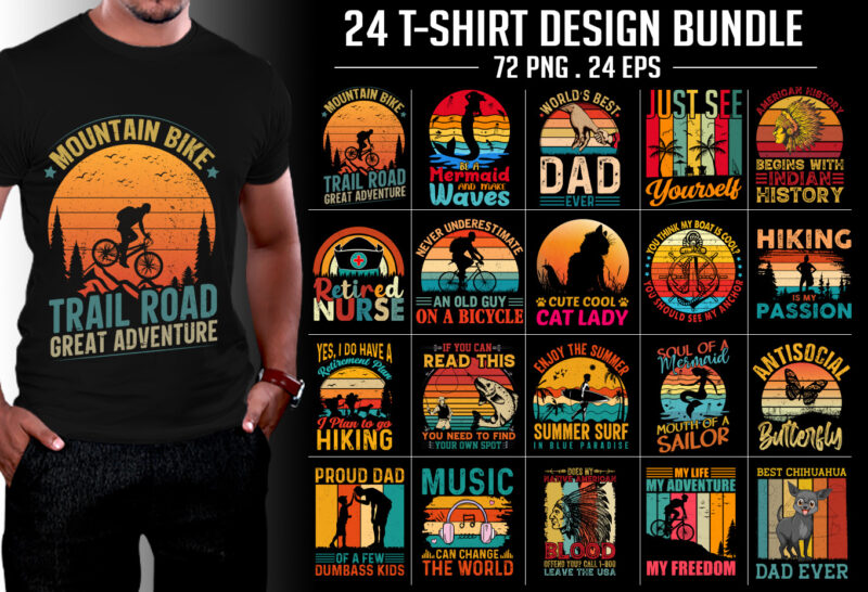 T-Shirt Design Bundle-Vintage Retro Sunset