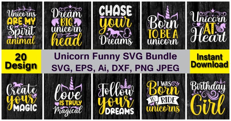 Unicorn Funny Vector 20 t-shirt design bundle, for best sale t-shirt design, trending t-shirt design, vector illustration for commercial use