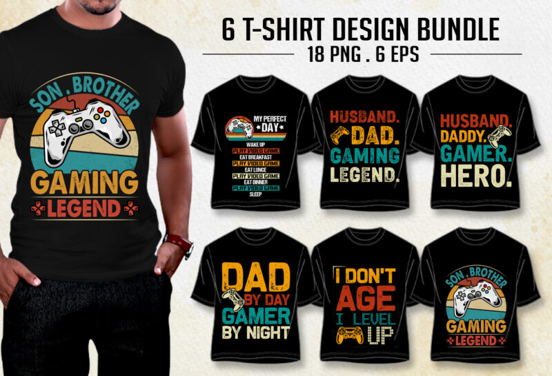 Video Gamer T-Shirt Design Bundle