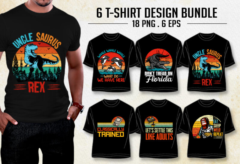 Vintage Retro Sunset T-Shirt Design Bundle