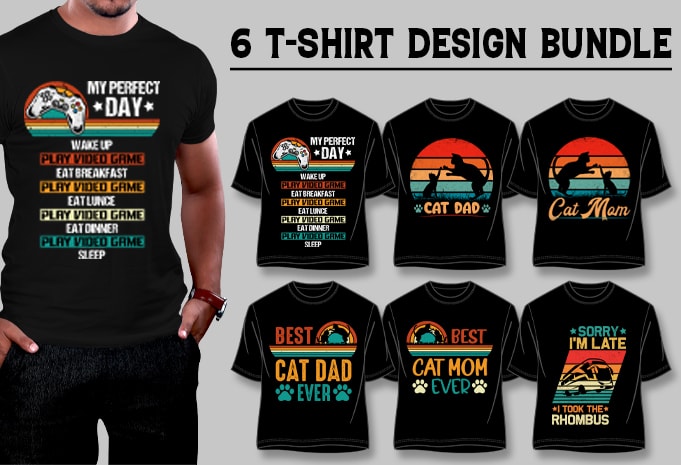 T-Shirt Design Bundle-Retro Vintage Sunset