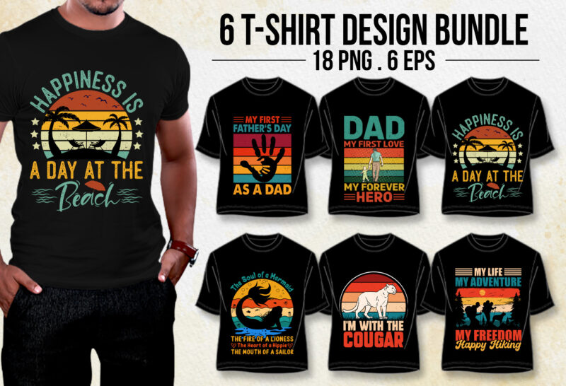 Retro Vintage Sunset T-Shirt Design Bundle