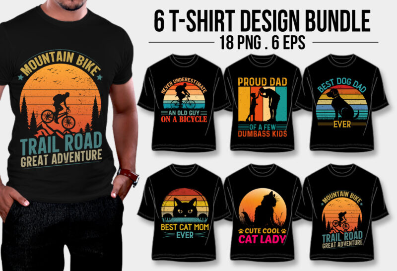 T-Shirt Design Bundle-Vintage Retro Sunset