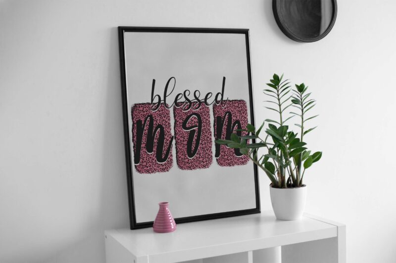 Pink Leopard Blesed Mom Tshirt Design