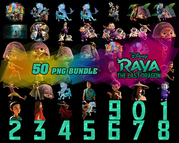 Images Raya and the last dragon Clipart PNG Files, images without background birthday high resolution + numbers digital instant download