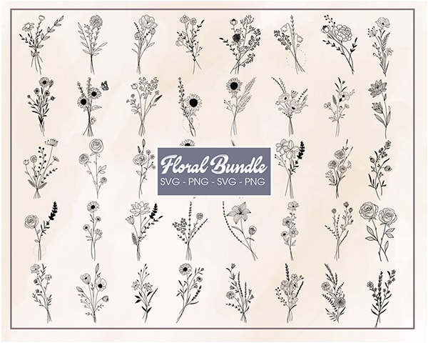 Floral Bouquets Svg Bundle Flower Svg Hand Drawn Floral Svg Flowers For Cricut Silhouette