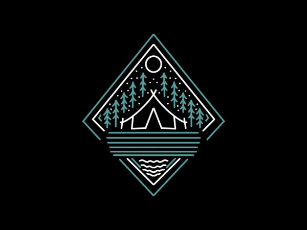 Forest camping monoline t-shirt design