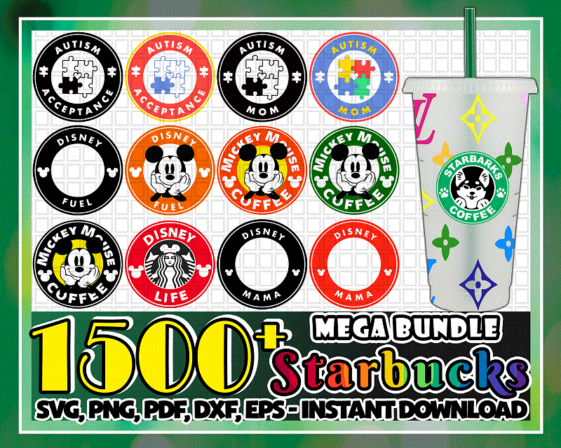 Combo 1500+ Starbucks Mega Bundle, Starbucks Coffee Logos, Starbucks Font, Files For Cricut Svg, Png, Dxf, Eps, Jpg, Instant Download 1021134989