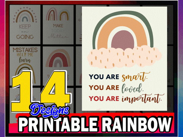 14 printable rainbow designs, classroom decor, printable rainbow learning posters, keep on learning, positive vibes, digital design 1052061243