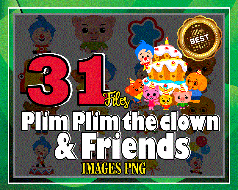 Bundle 31 Plim Plim the clown and Friends, images PNG, clipart, Plim Plim Cartoon Characters Png, Transparent Background, Instant Download 971509863