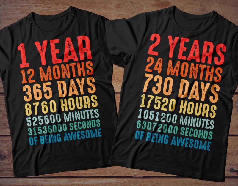 1 year to 60 Years of being awesome t-shirt design Bundle, 1-60 year of being awesome Bundle SVG, Birthday vintage t shirt, Happy birthday tshirt Bundle, Funny Birthday Bundle, Birthday