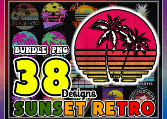 Bundle 38 Sunset Retro Png, Retro 1980s 1990s Png, Summer Holiday, Vintage Retro Sunrise Palm Trees Png, Adventure png, Vaporwave Palm Trees, Digital Download 996952859