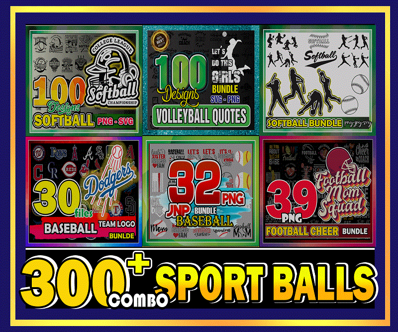 COMBO 300+ Sport Balls Bundle, Baseball SVG, Softball Player, Baseball Team Logo, Football Cheer Png, Volleyball Quotes SVG, Digital Download CB933614854