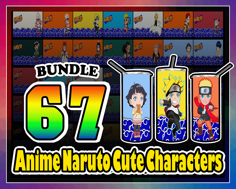 Combo 67 Anime Naruto Cute Characters, 20oz Skinny Straight,Template for Sublimation,Full Tumbler, PNG Digital Download 1014533239