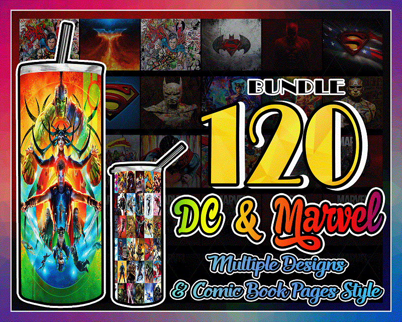 Combo 120 DC & Marvel Designs, 20oz Skinny Straight,Template for Sublimation,Full Tumbler, PNG Digital Download 1014533239