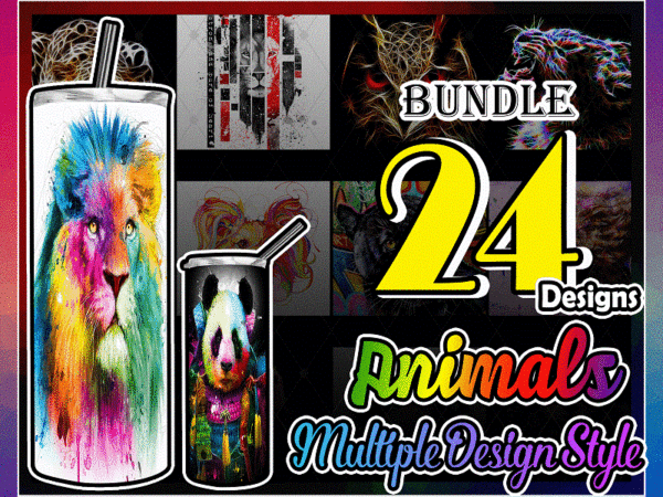 Combo 24 animals multiple design styles, 20oz skinny straight,template for sublimation,full tumbler, png digital download 1014533239