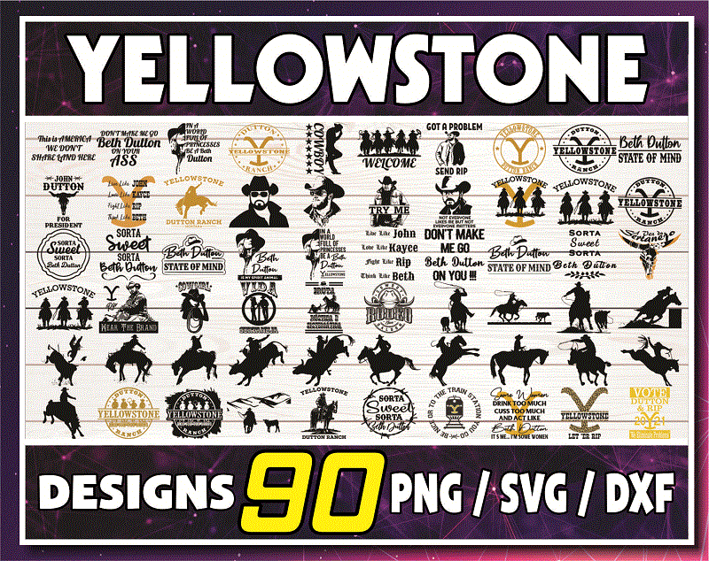 90 Yellowstone Bundle svg, png, dxf, Yellowstone Symbols, Yellowstone Labels, Yellowstone Dutton Ranch, silhouette, Digital File 1019002641