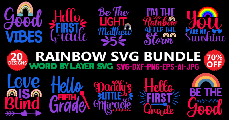 Rainbow Svg Bundle, Svg Vector T-shirt Design ,weather Svg,rainbow,cut File,kids,baby,pngt-shirt Design ,printable,cricut,silhouette,commercial Use,instant Download,rainbow Svg Bundle, Rainbow Designs Svg File, Rainbow Svg For Cricut, Boho Rainbow Svg File, Png, Cut