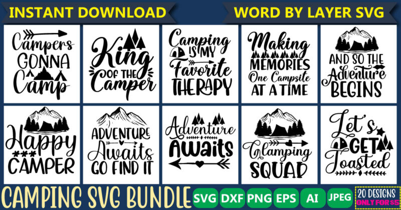 Camping Svg Bundle vol.3 Svg Vector T-shirt Design Camping Hoodie Svg, Camping Life Svg, Happy Camper Svg, Camping Shirt Svg, Hiking Svg, Cut Files For Cricut, Silhouette,camping Svg Bundle, Camp