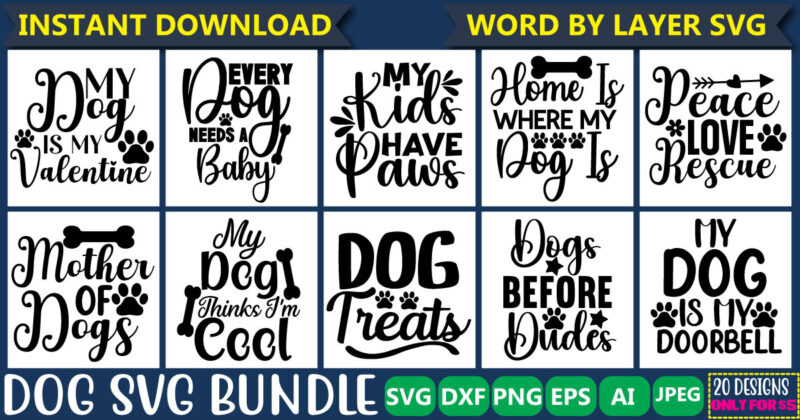 Dog Svg Bundle, vol.3 Svg Vector T-shirt Design Dog Quote Svg, Paw Svg, Funny Svg, T-shirt Design Svg Quotes, Svg Designs, Svg Designs, Svg For Cricut,dogs Svg, Dog Bandana Svg