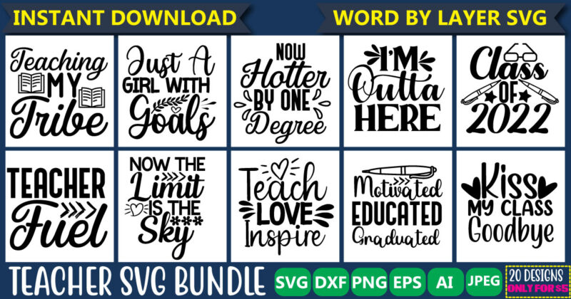 Teacher svg bundle, 20 svg bundle t-shirt design, teacher shirt svg, back to school svg, teacher life svg, teacher quotes svg, files for cricut,Teacher Svg Bundle, Teacher Svg, Funny Svg,