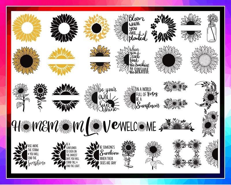 Bundle 33 Sunflower SVG/PNG Files, Sunflower Monogram Svg, Cricut cutting files, Sunflower wreath svg, Sunflower clipart, Instant download 967056639