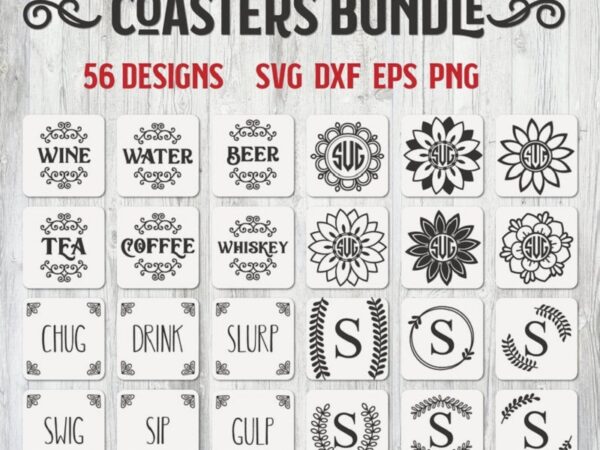 Coaster bundle designs, drink coaster svg, wine saying svg, beer quote svg, coffee coaster svg, floral monogram svg, tea saying svg 797594308